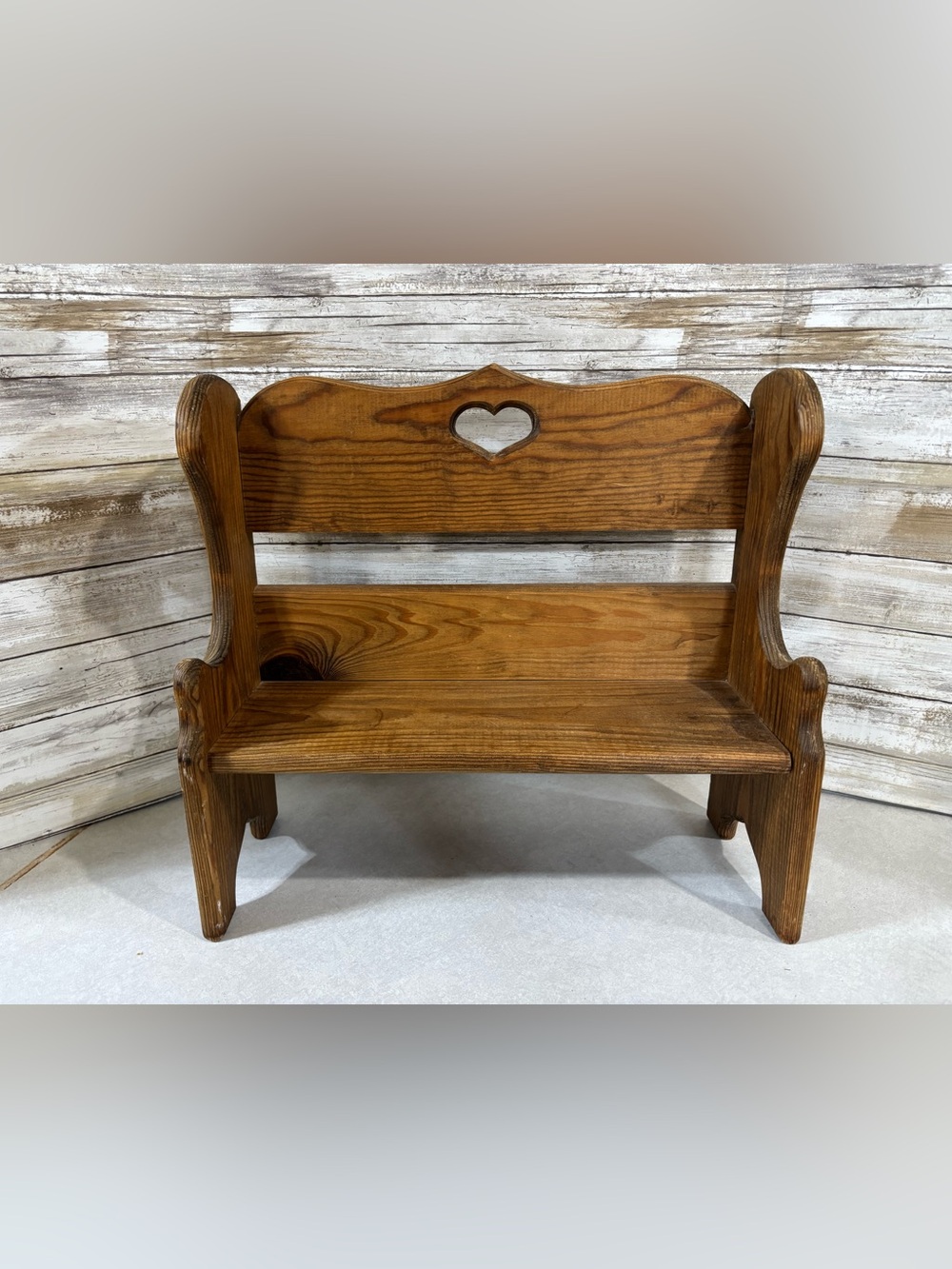 Vintage wood bench trinket shelf teddy bear bench